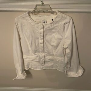 Cabi White Denim Collarless Jacket